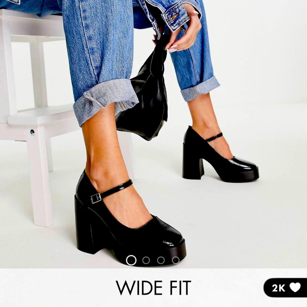 Wide Fit Platform Mary Jane Heeled Shoes